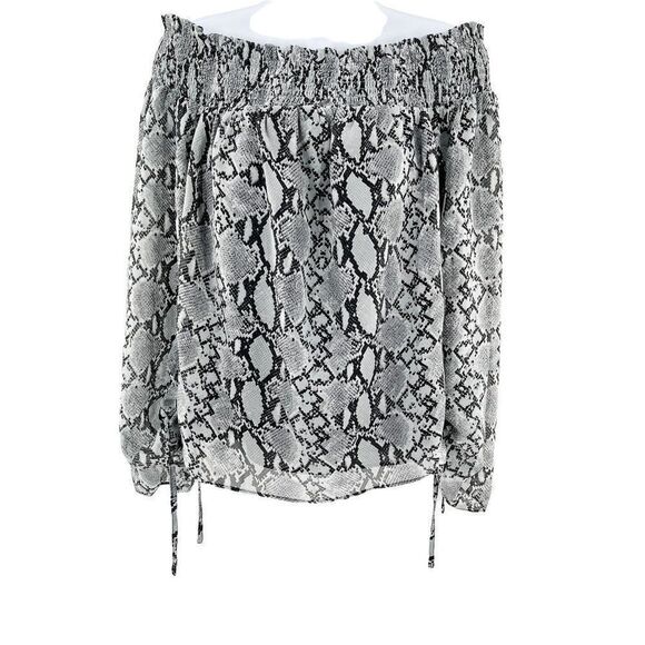 Miss Me Sweet Love Off Shoulder Long Sleeve Snake Skin Print Lace Top Small - Picture 2 of 9